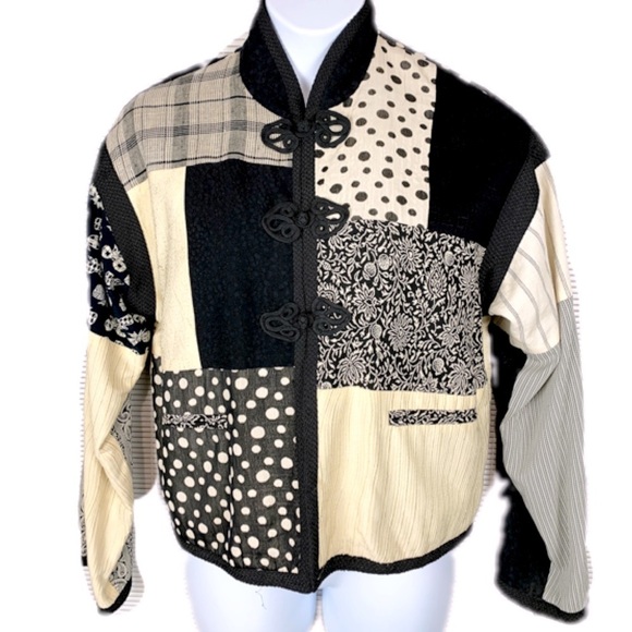 Max and Mable vintage mixed print jacket with knot style buttons Sz Large - Picture 1 of 9